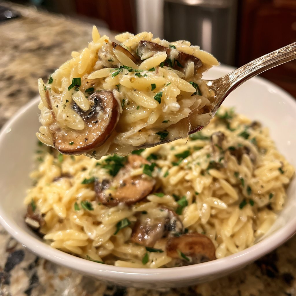 Romantic Creamy Garlic Mushroom Orzo