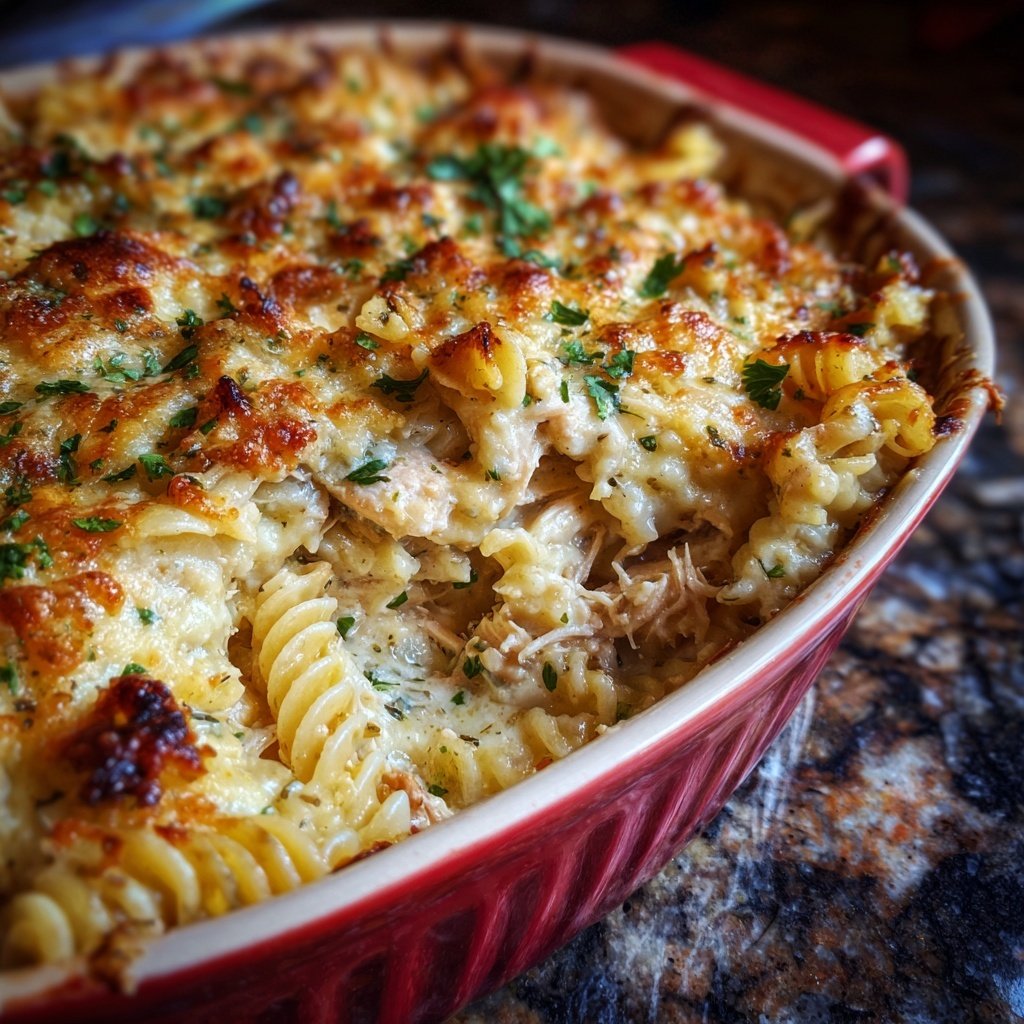Creamy Garlic Chicken Pasta Bake