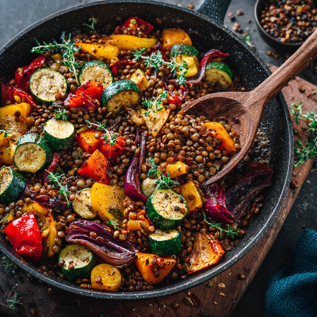 Roasted Veggie Lentil Skillet