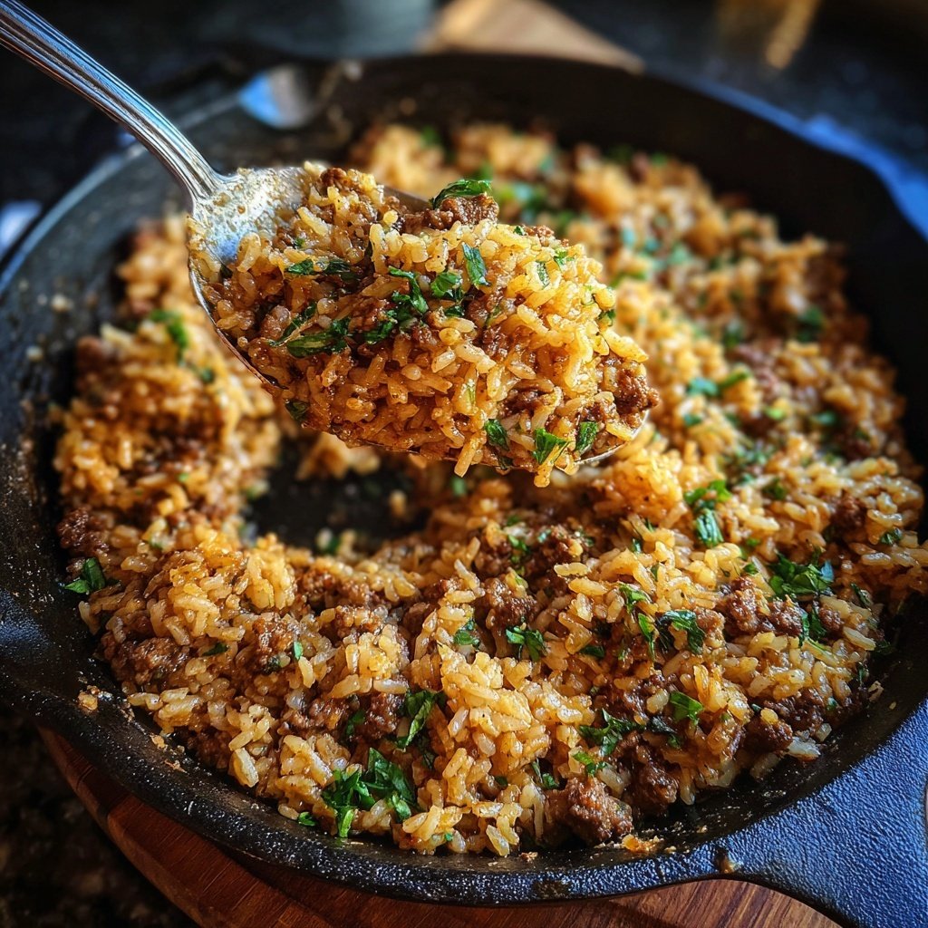 Garlic Butter Ground Beef And Rice Skillet