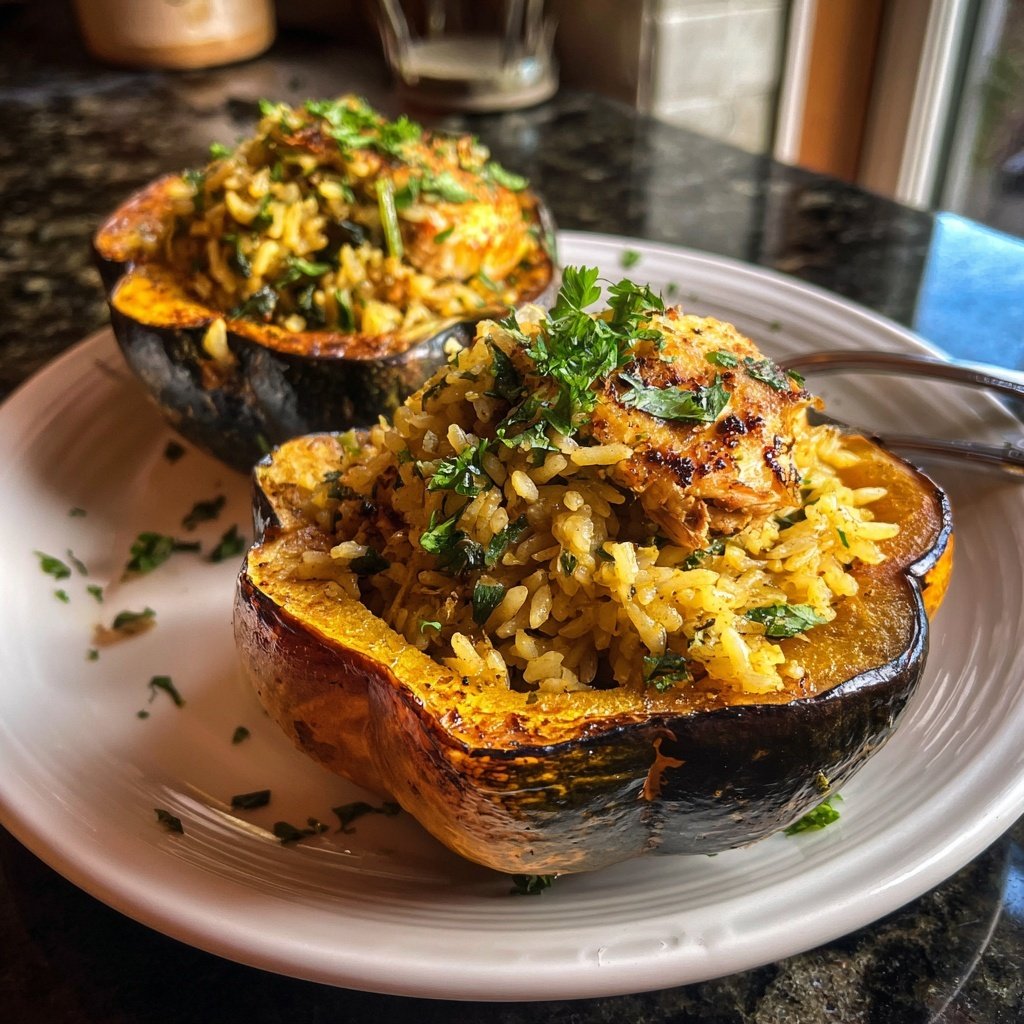 Chicken And Rice Stuffed Acorn Squash