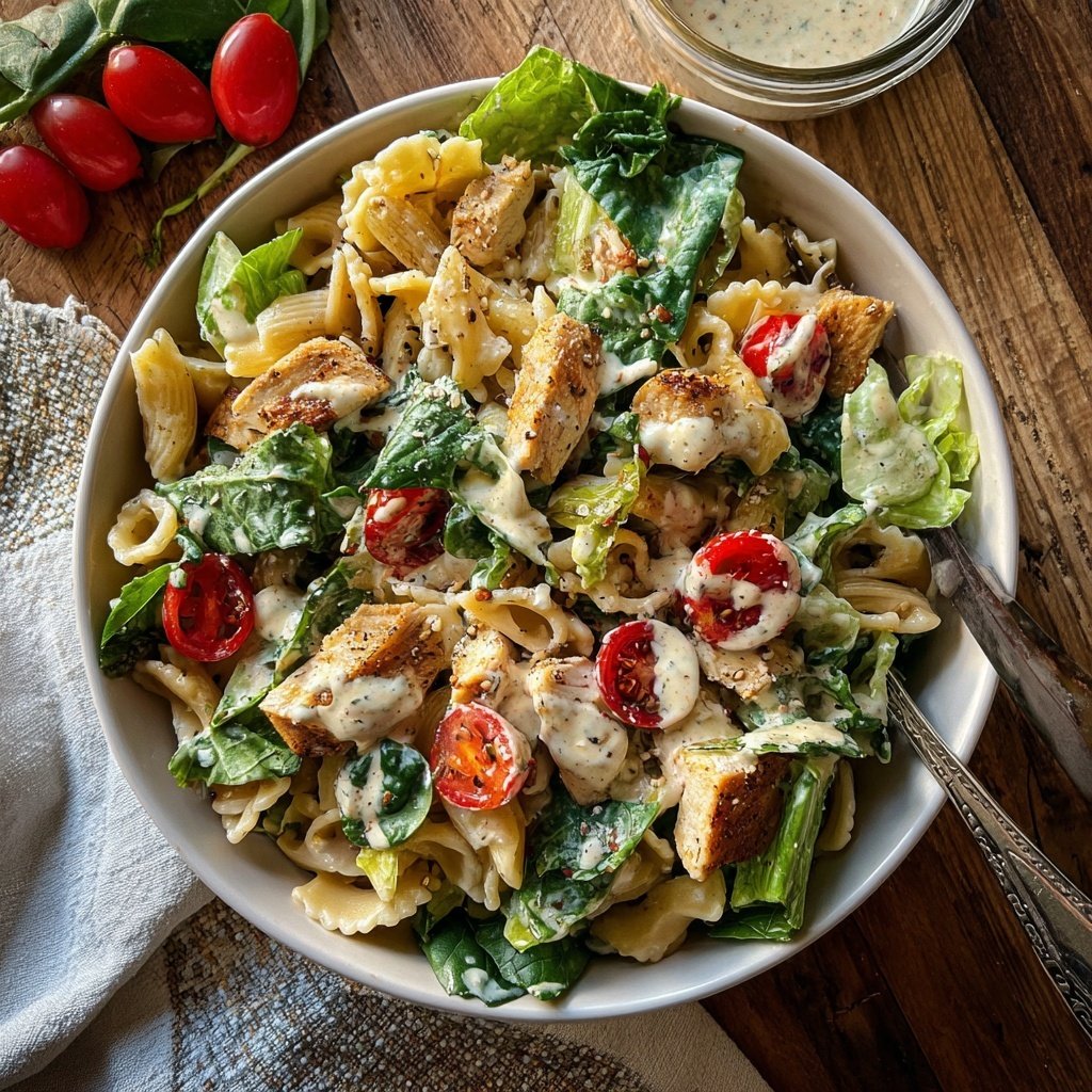 Healthy Chicken Caesar Pasta Salad